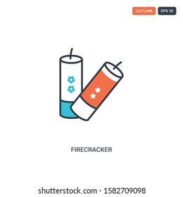 2 color firecracker concept line vector icon. isolated two colored firecracker outline icon with blue and red colors can be use for web, mobile. Stroke line eps 10.