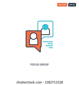 2 color Focus group concept line vector icon. isolated two colored Focus group outline icon with blue and red colors can be use for web, mobile. Stroke line eps 10.