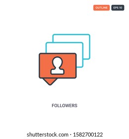 2 color Followers concept line vector icon. isolated two colored Followers outline icon with blue and red colors can be use for web, mobile. Stroke line eps 10.