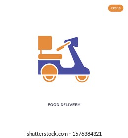 2 color food delivery concept vector icon. isolated two color food delivery vector sign symbol designed with blue and orange colors can be use for web, mobile and logo. eps 10.