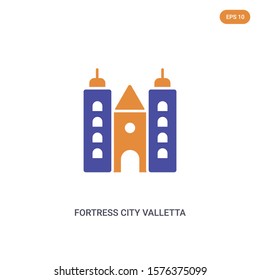 2 color fortress city valletta architecture concept vector icon. isolated two color fortress city valletta architecture vector sign symbol designed with blue and orange colors can be use for web