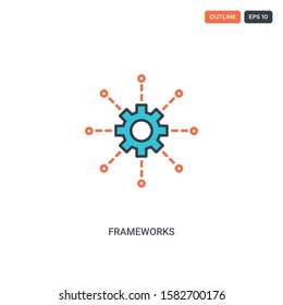 2 color Frameworks concept line vector icon. isolated two colored Frameworks outline icon with blue and red colors can be use for web, mobile. Stroke line eps 10.