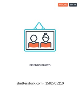 2 color Friends photo concept line vector icon. isolated two colored Friends photo outline icon with blue and red colors can be use for web, mobile. Stroke line eps 10.