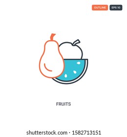 2 color fruits concept line vector icon. isolated two colored fruits outline icon with blue and red colors can be use for web, mobile. Stroke line eps 10.