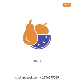2 color fruits concept vector icon. isolated two color fruits vector sign symbol designed with blue and orange colors can be use for web, mobile and logo. eps 10.