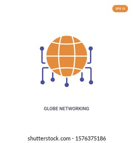 2 color Globe networking concept vector icon. isolated two color Globe networking vector sign symbol designed with blue and orange colors can be use for web, mobile and logo. eps 10.