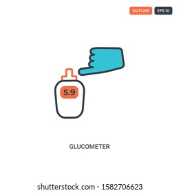 2 color Glucometer concept line vector icon. isolated two colored Glucometer outline icon with blue and red colors can be use for web, mobile. Stroke line eps 10.