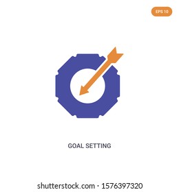 2 color goal setting concept vector icon. isolated two color goal setting vector sign symbol designed with blue and orange colors can be use for web, mobile and logo. eps 10.