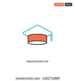 2 color graduation cup concept line vector icon. isolated two colored graduation cup outline icon with blue and red colors can be use for web, mobile. Stroke line eps 10.