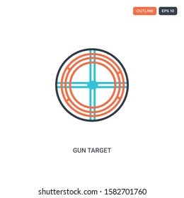 2 color Gun target concept line vector icon. isolated two colored Gun target outline icon with blue and red colors can be use for web, mobile. Stroke line eps 10.