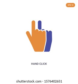 2 color Hand click concept vector icon. isolated two color Hand click vector sign symbol designed with blue and orange colors can be use for web, mobile and logo. eps 10.