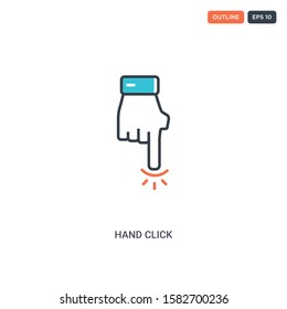 2 color Hand click concept line vector icon. isolated two colored Hand click outline icon with blue and red colors can be use for web, mobile. Stroke line eps 10.
