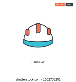 2 color hard hat concept line vector icon. isolated two colored hard hat outline icon with blue and red colors can be use for web, mobile. Stroke line eps 10.