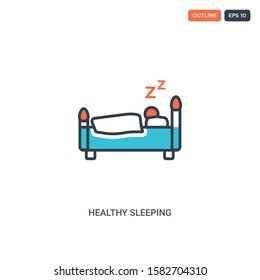 2 color healthy sleeping concept line vector icon. isolated two colored healthy sleeping outline icon with blue and red colors can be use for web, mobile. Stroke line eps 10.