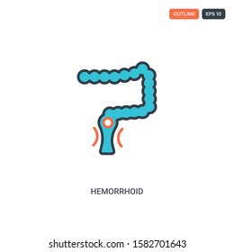 2 color Hemorrhoid concept line vector icon. isolated two colored Hemorrhoid outline icon with blue and red colors can be use for web, mobile. Stroke line eps 10.