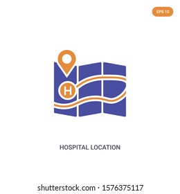 2 color hospital location concept vector icon. isolated two color hospital location vector sign symbol designed with blue and orange colors can be use for web, mobile and logo. eps 10.