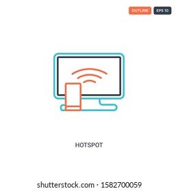 2 color hotspot concept line vector icon. isolated two colored hotspot outline icon with blue and red colors can be use for web, mobile. Stroke line eps 10.