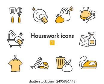 2 color housework icon collection