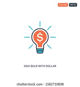 2 color idea bulb with dollar concept line vector icon. isolated two colored idea bulb with dollar outline icon with blue and red colors can be use for web, mobile. Stroke line eps 10.