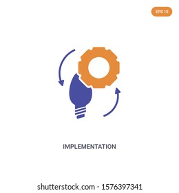 2 color implementation concept vector icon. isolated two color implementation vector sign symbol designed with blue and orange colors can be use for web, mobile and logo. eps 10.