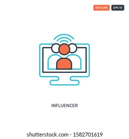 2 color Influencer concept line vector icon. isolated two colored Influencer outline icon with blue and red colors can be use for web, mobile. Stroke line eps 10.