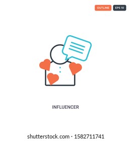 2 color Influencer concept line vector icon. isolated two colored Influencer outline icon with blue and red colors can be use for web, mobile. Stroke line eps 10.