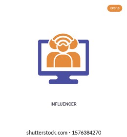 2 color Influencer concept vector icon. isolated two color Influencer vector sign symbol designed with blue and orange colors can be use for web, mobile and logo. eps 10.