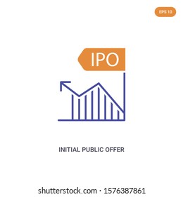2 color Initial public offer concept vector icon. isolated two color Initial public offer vector sign symbol designed with blue and orange colors can be use for web, mobile and logo. eps 10.
