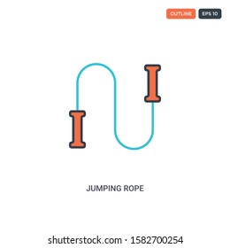 2 color Jumping rope concept line vector icon. isolated two colored Jumping rope outline icon with blue and red colors can be use for web, mobile. Stroke line eps 10.