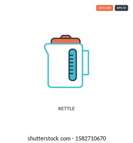 2 color Kettle concept line vector icon. isolated two colored Kettle outline icon with blue and red colors can be use for web, mobile. Stroke line eps 10.