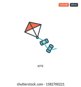 2 color Kite concept line vector icon. isolated two colored Kite outline icon with blue and red colors can be use for web, mobile. Stroke line eps 10.