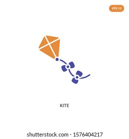 2 color Kite concept vector icon. isolated two color Kite vector sign symbol designed with blue and orange colors can be use for web, mobile and logo. eps 10.