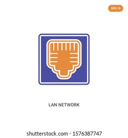 2 color lan network concept vector icon. isolated two color lan network vector sign symbol designed with blue and orange colors can be use for web, mobile and logo. eps 10.