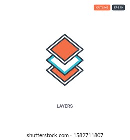 2 color layers concept line vector icon. isolated two colored layers outline icon with blue and red colors can be use for web, mobile. Stroke line eps 10.