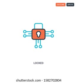 2 color locked concept line vector icon. isolated two colored locked outline icon with blue and red colors can be use for web, mobile. Stroke line eps 10.