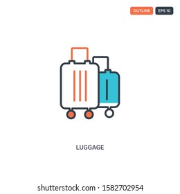 2 color luggage concept line vector icon. isolated two colored luggage outline icon with blue and red colors can be use for web, mobile. Stroke line eps 10.
