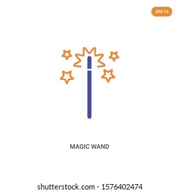2 color Magic wand concept vector icon. isolated two color Magic wand vector sign symbol designed with blue and orange colors can be use for web, mobile and logo. eps 10.