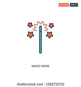 2 color Magic wand concept line vector icon. isolated two colored Magic wand outline icon with blue and red colors can be use for web, mobile. Stroke line eps 10.