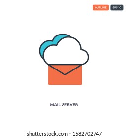 2 color mail server concept line vector icon. isolated two colored mail server outline icon with blue and red colors can be use for web, mobile. Stroke line eps 10.