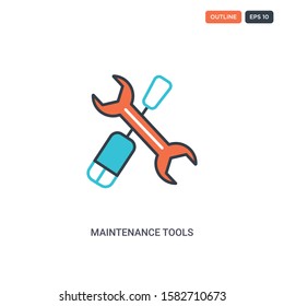 2 color Maintenance tools concept line vector icon. isolated two colored Maintenance tools outline icon with blue and red colors can be use for web, mobile. Stroke line eps 10.
