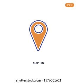 2 color Map Pin concept vector icon. isolated two color Map Pin vector sign symbol designed with blue and orange colors can be use for web, mobile and logo. eps 10.
