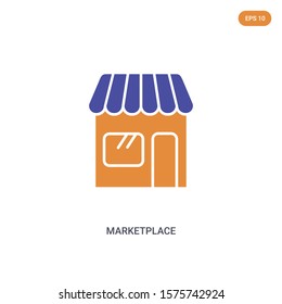 2 color Marketplace concept vector icon. isolated two color Marketplace vector sign symbol designed with blue and orange colors can be use for web, mobile and logo. eps 10.