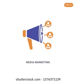 2 color Media marketing concept vector icon. isolated two color Media marketing vector sign symbol designed with blue and orange colors can be use for web, mobile and logo. eps 10.