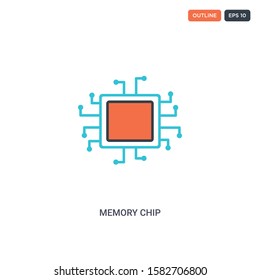 2 color Memory chip concept line vector icon. isolated two colored Memory chip outline icon with blue and red colors can be use for web, mobile. Stroke line eps 10.