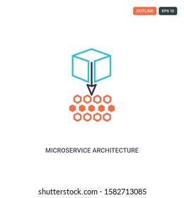 2 color Micro service architecture concept line vector icon. isolated two colored Micro service architecture outline icon with blue and red colors can be use for web, mobile. Stroke line eps 10.