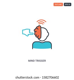 2 color Mind trigger concept line vector icon. isolated two colored Mind trigger outline icon with blue and red colors can be use for web, mobile. Stroke line eps 10.