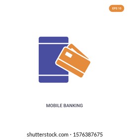 2 color Mobile banking concept vector icon. isolated two color Mobile banking vector sign symbol designed with blue and orange colors can be use for web, mobile and logo. eps 10.