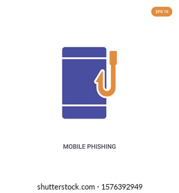 2 color mobile phishing concept vector icon. isolated two color mobile phishing vector sign symbol designed with blue and orange colors can be use for web, mobile and logo. eps 10.