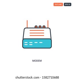 2 color Modem concept line vector icon. isolated two colored Modem outline icon with blue and red colors can be use for web, mobile. Stroke line eps 10.