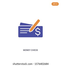 2 color Money check concept vector icon. isolated two color Money check vector sign symbol designed with blue and orange colors can be use for web, mobile and logo. eps 10.